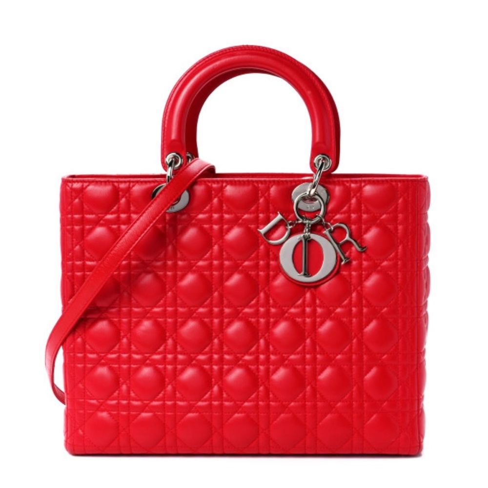 Christian Dior cannage red quilted large handbag